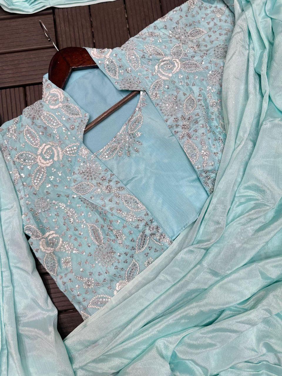 Koti Jacket Style Ready To Wear Trending Embroidery Sequence Work Saree