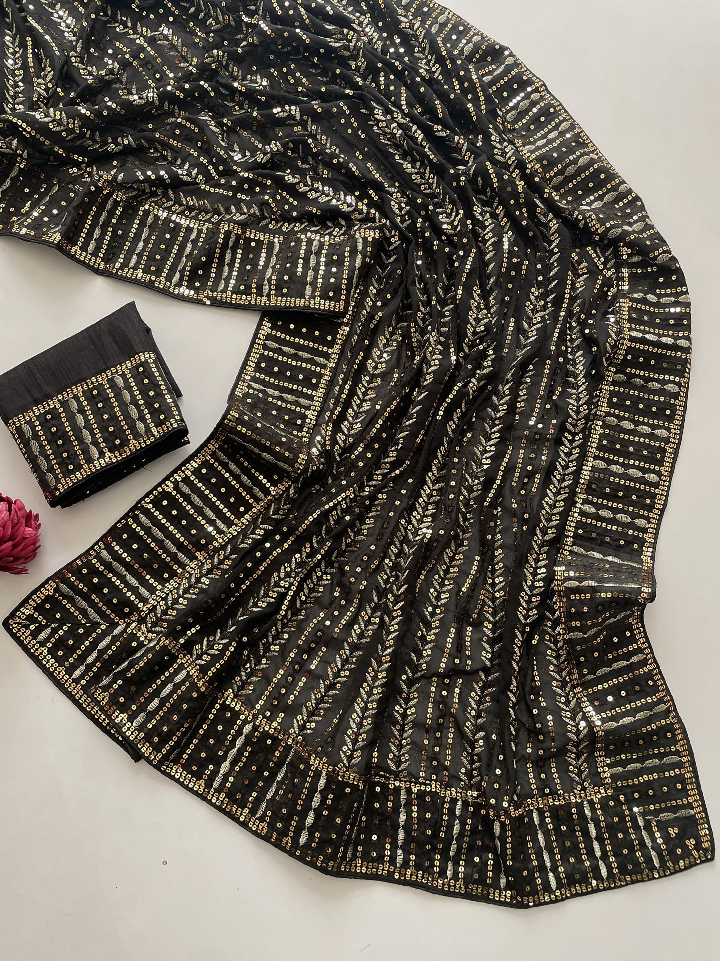 Beautiful Black Bling Striped Sequins Saree