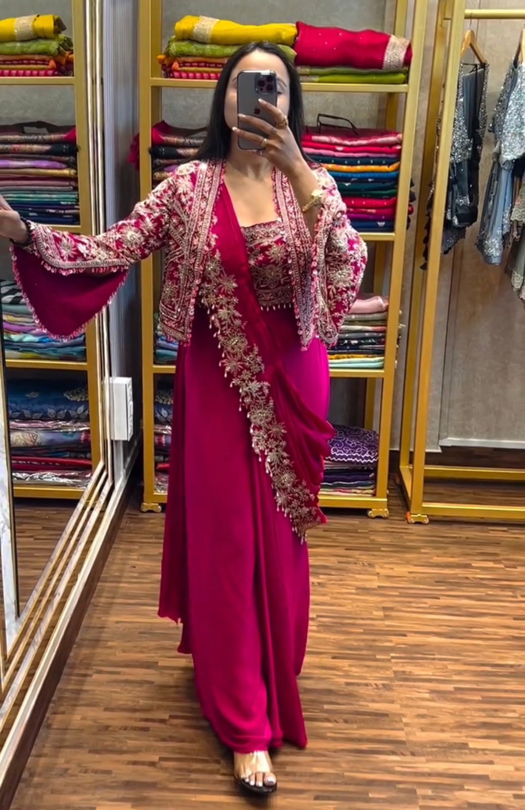 Supreme Jacket Saree Outfit - Ready To Wear