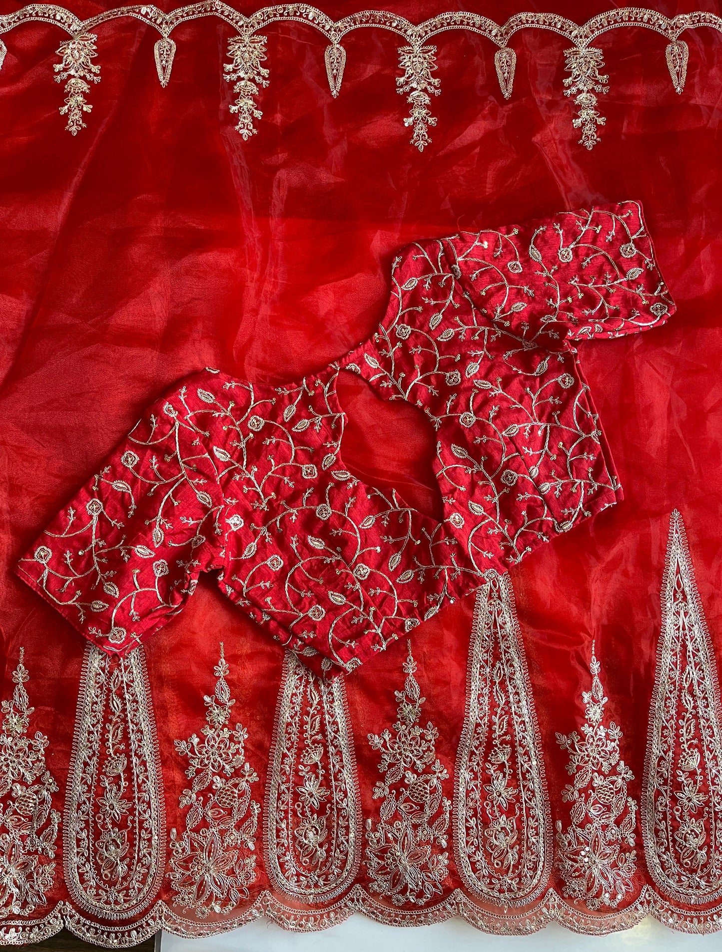 Pure Organza Tissue saree with embroidary cut work on saree