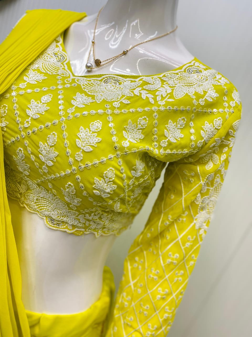 LEMON YELLOW RUFFLE READY TO WEAR SAREE