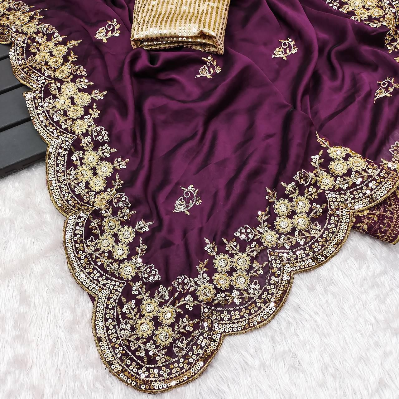DESIGNER EMBRIODERY WORK BLOUSE SAREE