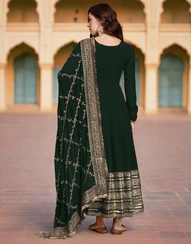 GREEN SEQUINS WORK CELEBRATION DAY PREMIUM GOWN