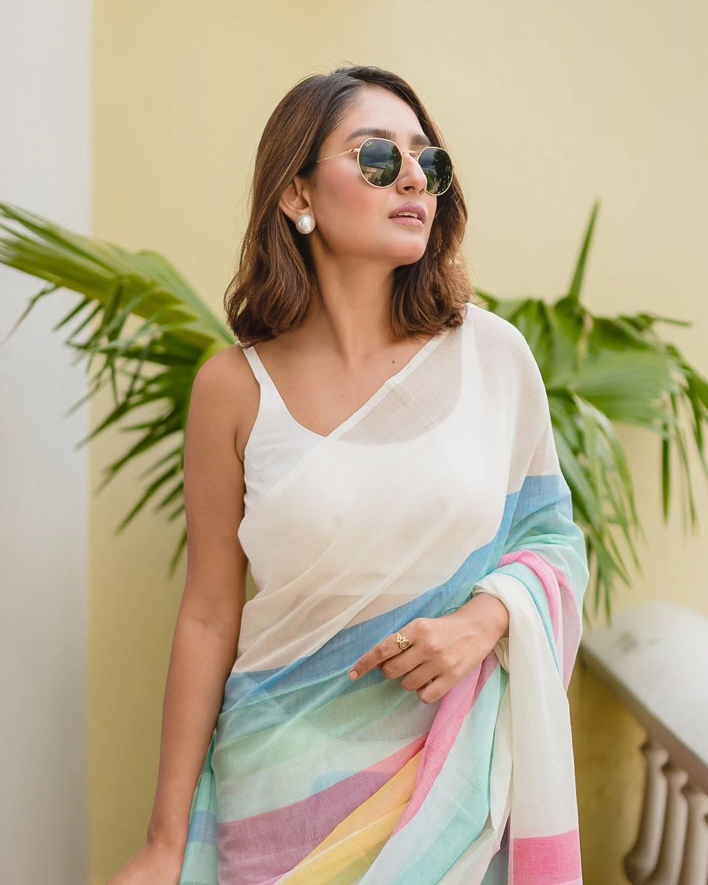 Rainbow Linen Multicolour Bollywood Saree