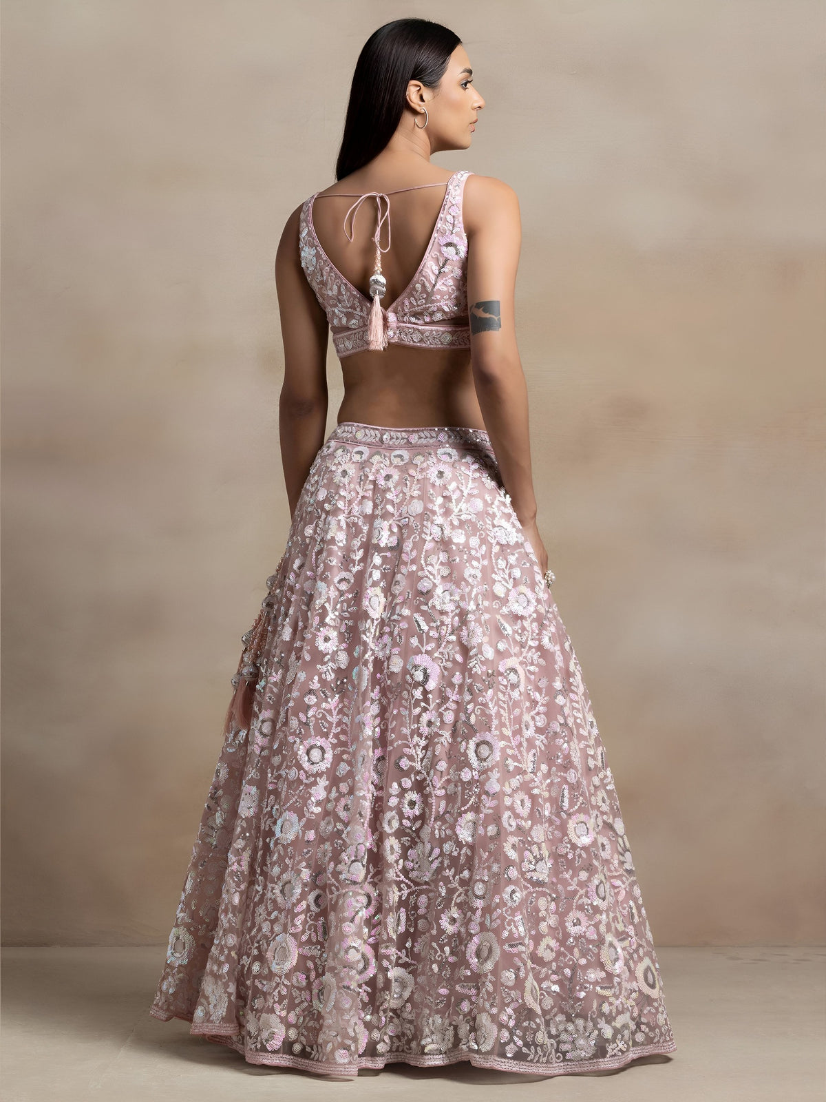 Soft Pink Floral Sequins Embroidered Lehenga Choli