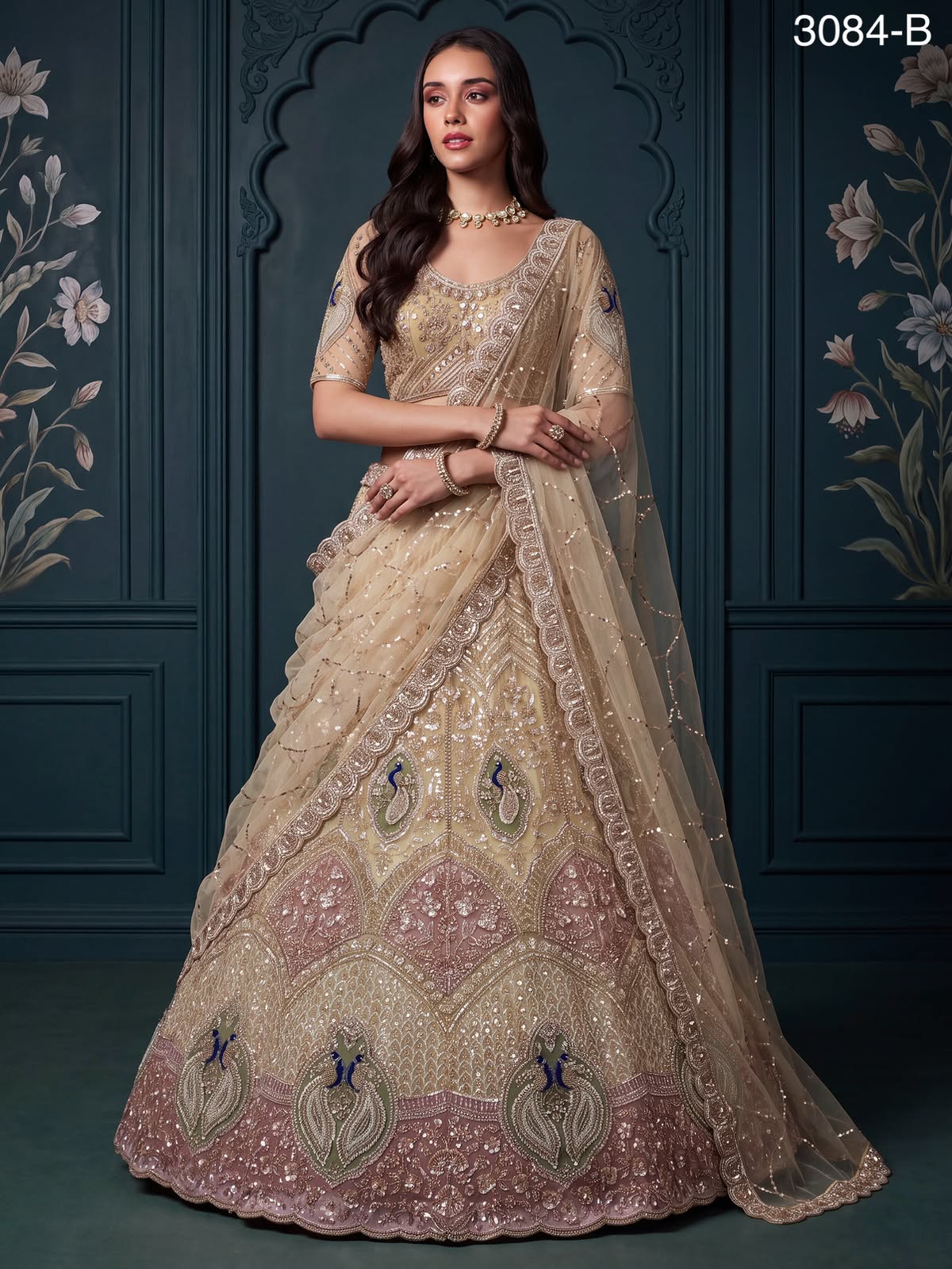 Peacock Handwork Motif and Beads work Designer Indian Wedding Lehenga Choli