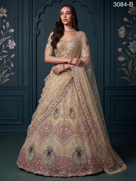 Peacock Handwork Motif and Beads work Designer Indian Wedding Lehenga Choli