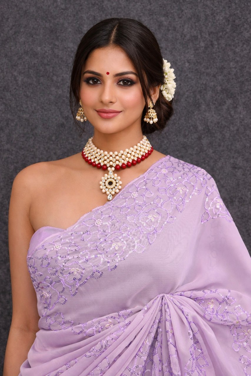 Lilac Stylish Organza Silk Bling Saree