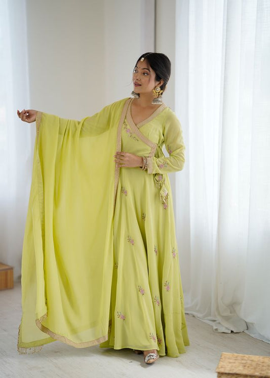 OLIVE GREEN EMBROIDERED READY TO WEAR OUTFIT