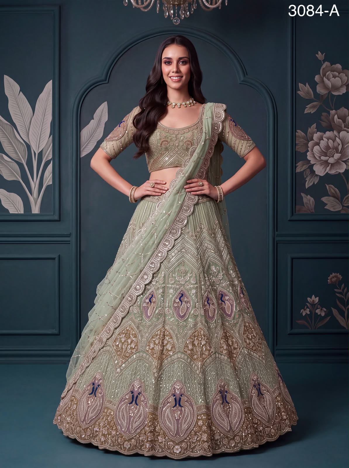 Peacock Handwork Motif and Beads work Designer Indian Wedding Lehenga Choli