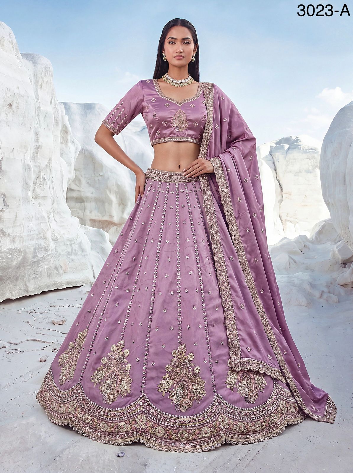 Twilight Bloom Intricate Handwork Designed Scalloped Lehenga Choli