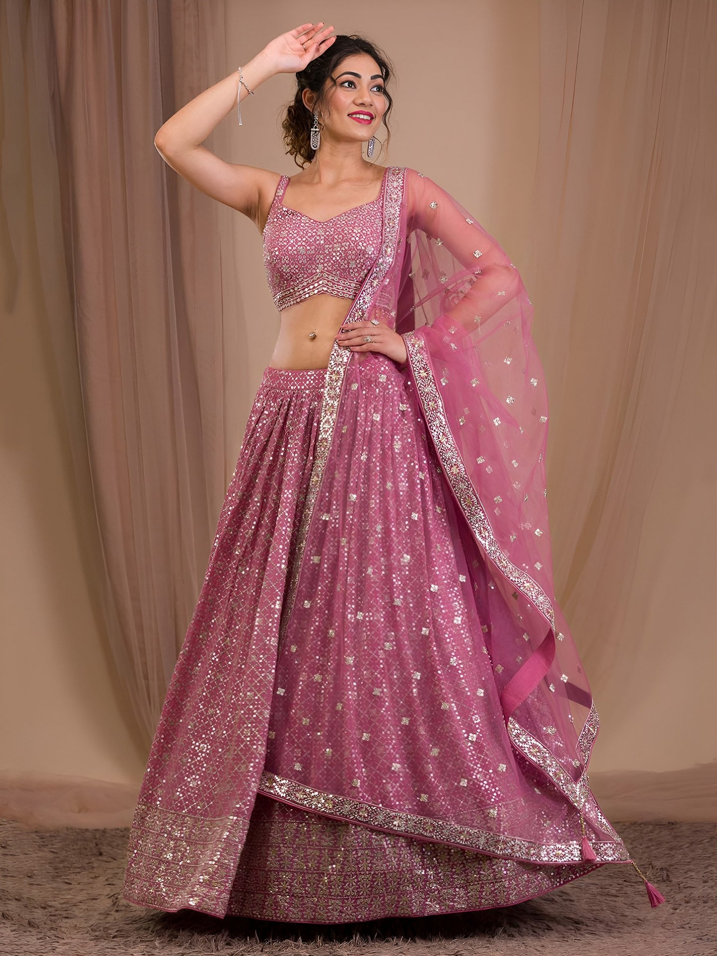 Glittering Rose Pink Designer Lehenga Choli