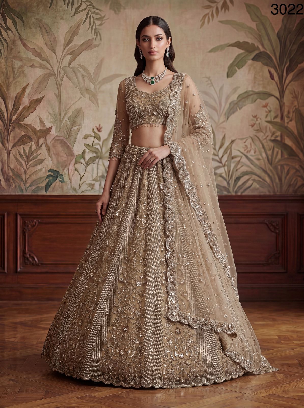 The Antique Gold Chevron Lehenga Choli Along With Designed Dupatta