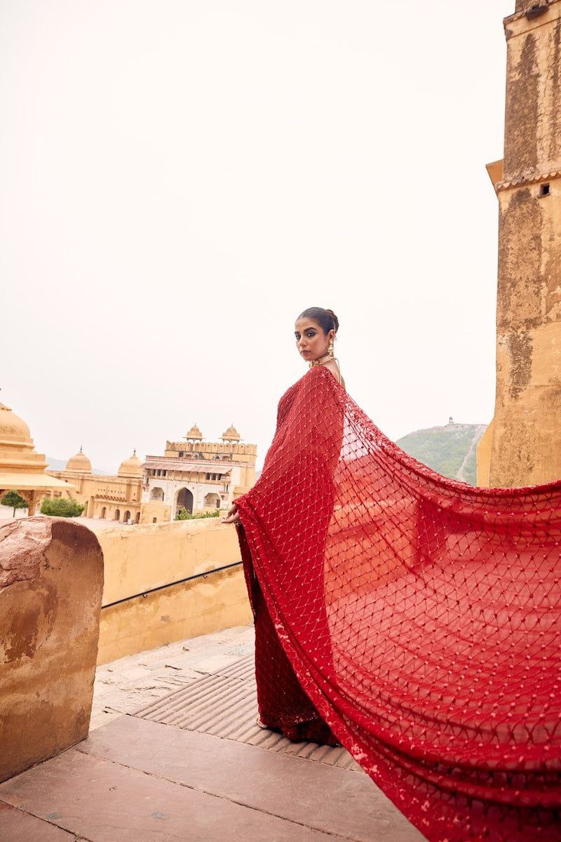 Red Hot Bling Bollywood BlockBuster Sequins Party Saree