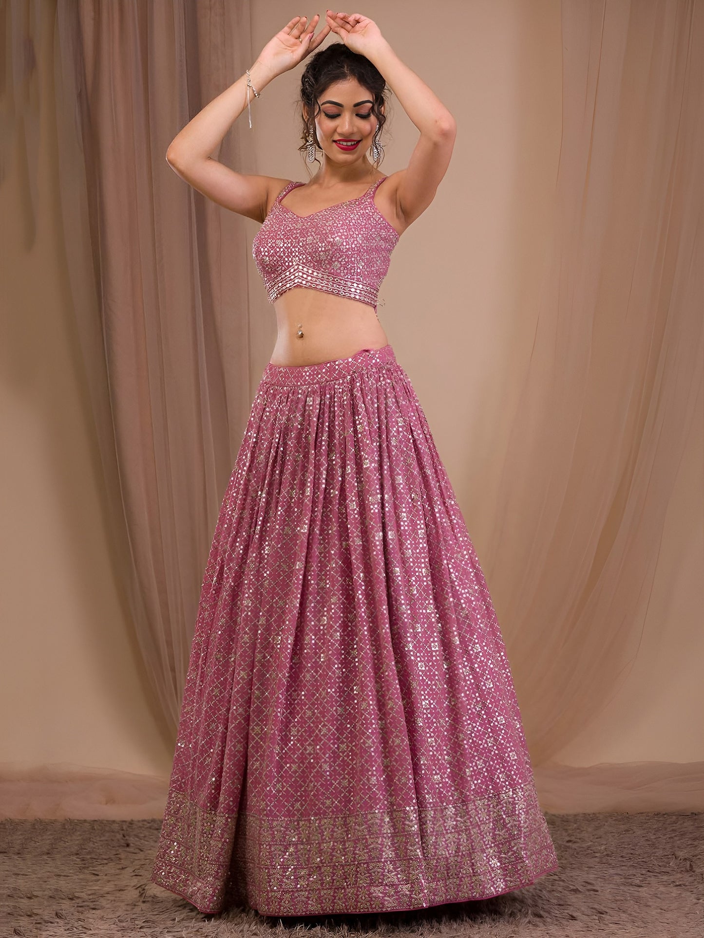 Glittering Rose Pink Designer Lehenga Choli