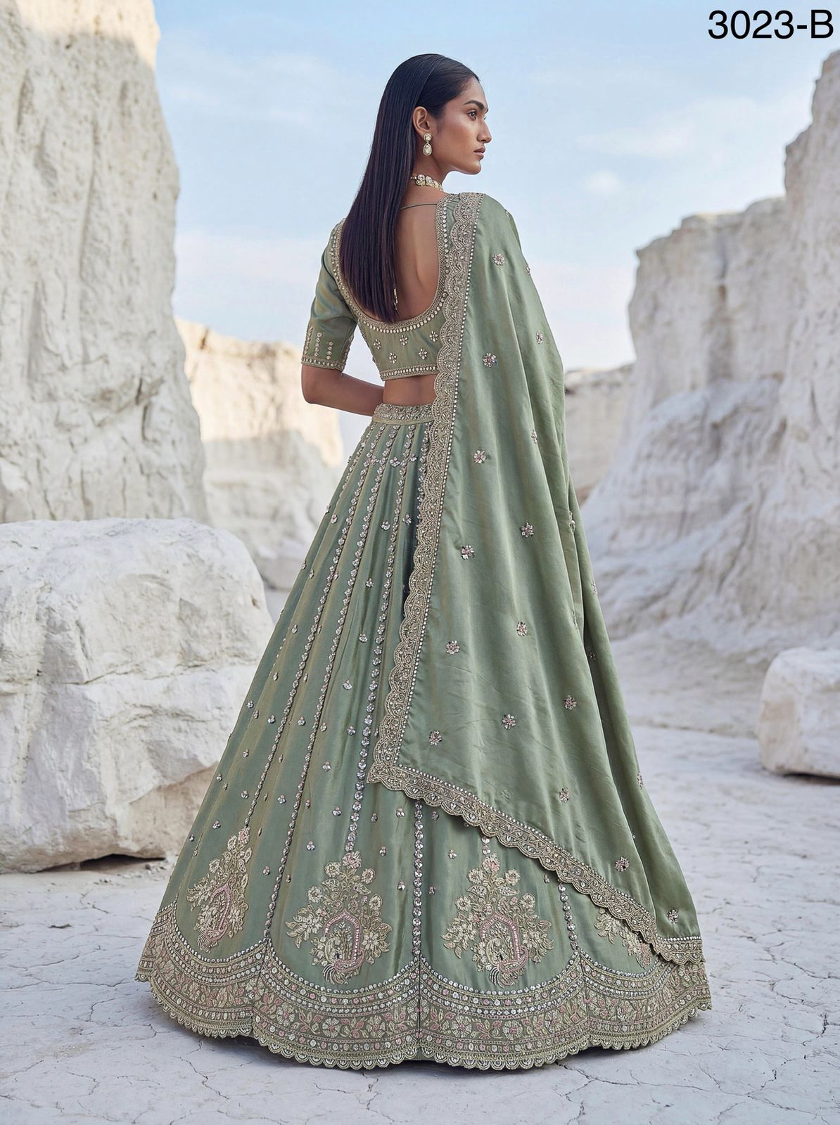 Twilight Bloom Intricate Handwork Designed Scalloped Lehenga Choli