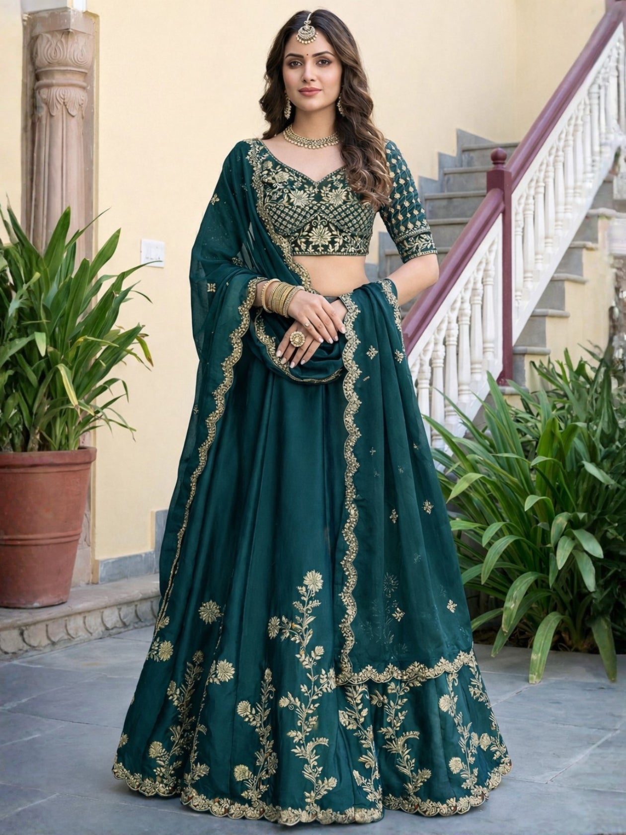 Perfect Blend of Craftsmanship & Elegance Green Lehanga