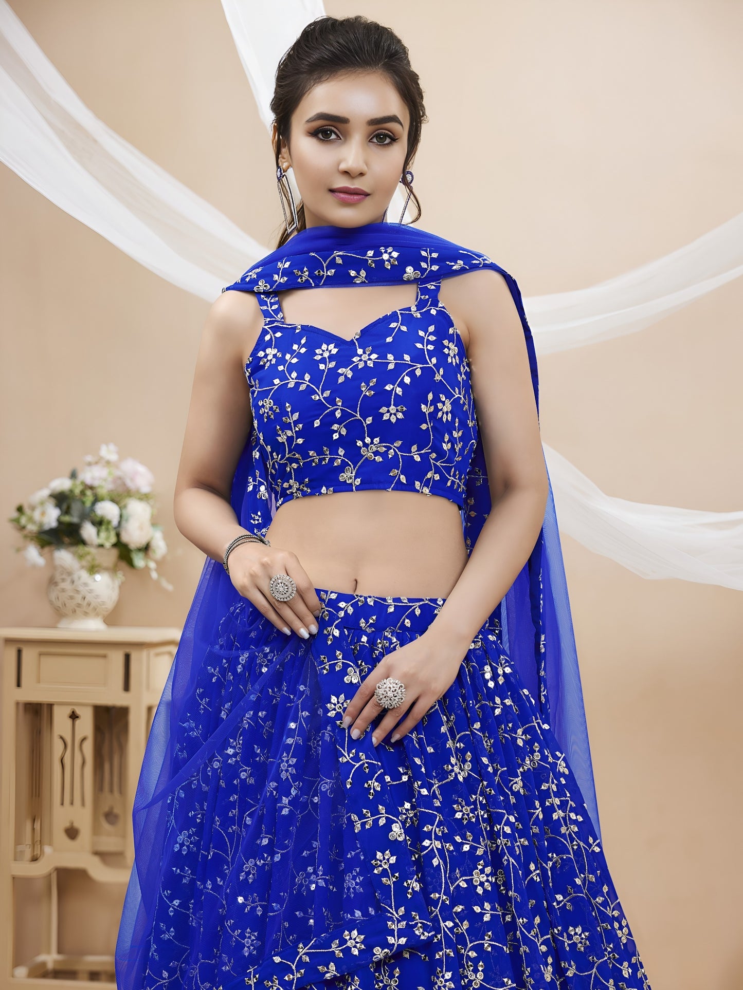 Royal Blue Botanical Sparkle Lehenga