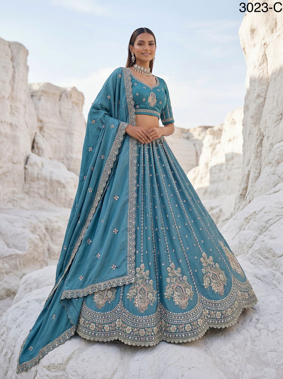 Twilight Bloom Intricate Handwork Designed Scalloped Lehenga Choli