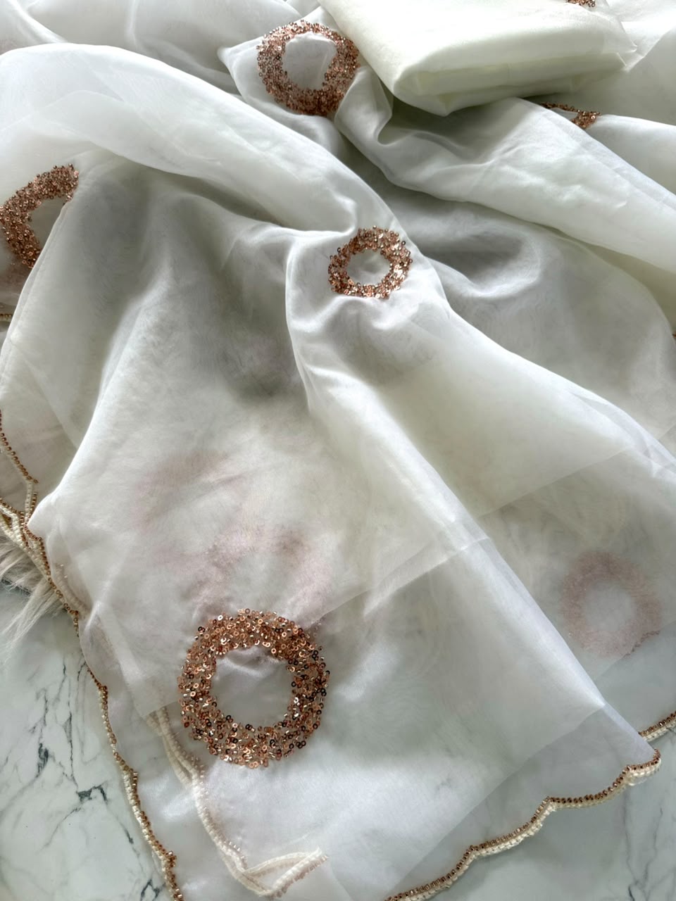 White Premium Designer Organza Saree