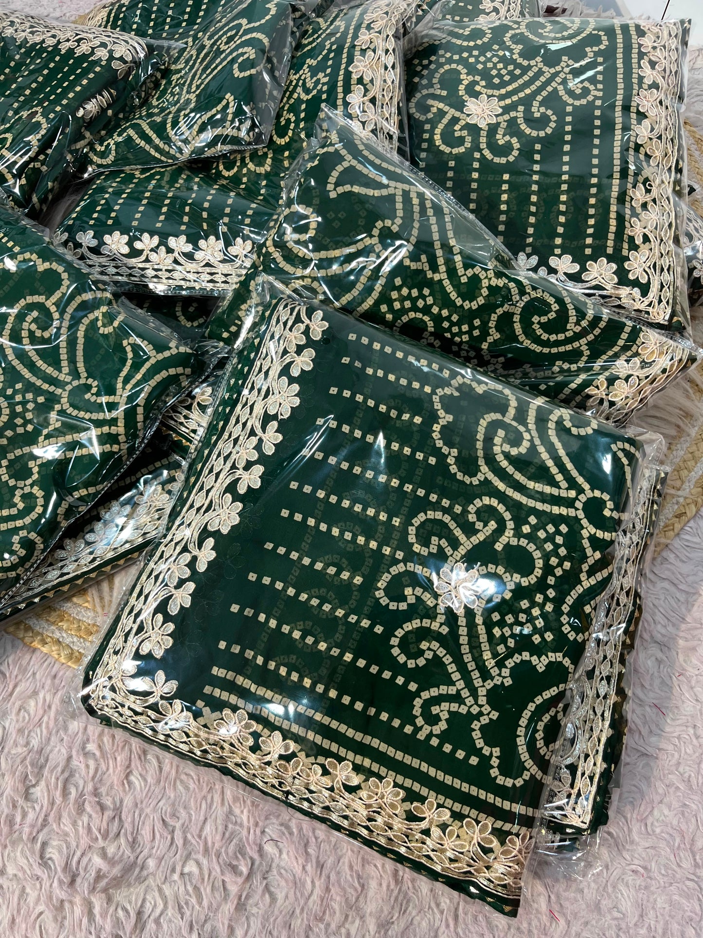 Jaipuri Gotta Patti Bottle Green Saree