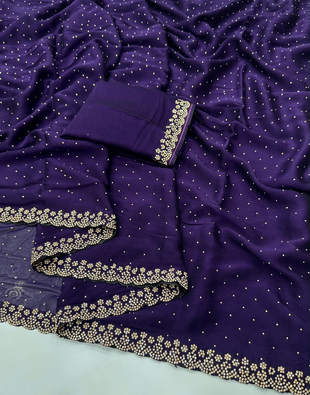 Midnight Purple Rangoli Saree with Heavy Swarvoski Embellishments