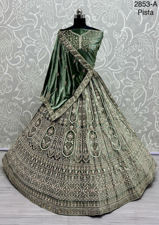 Magnificent Art of Embroidery on Velvet Base Lehanga