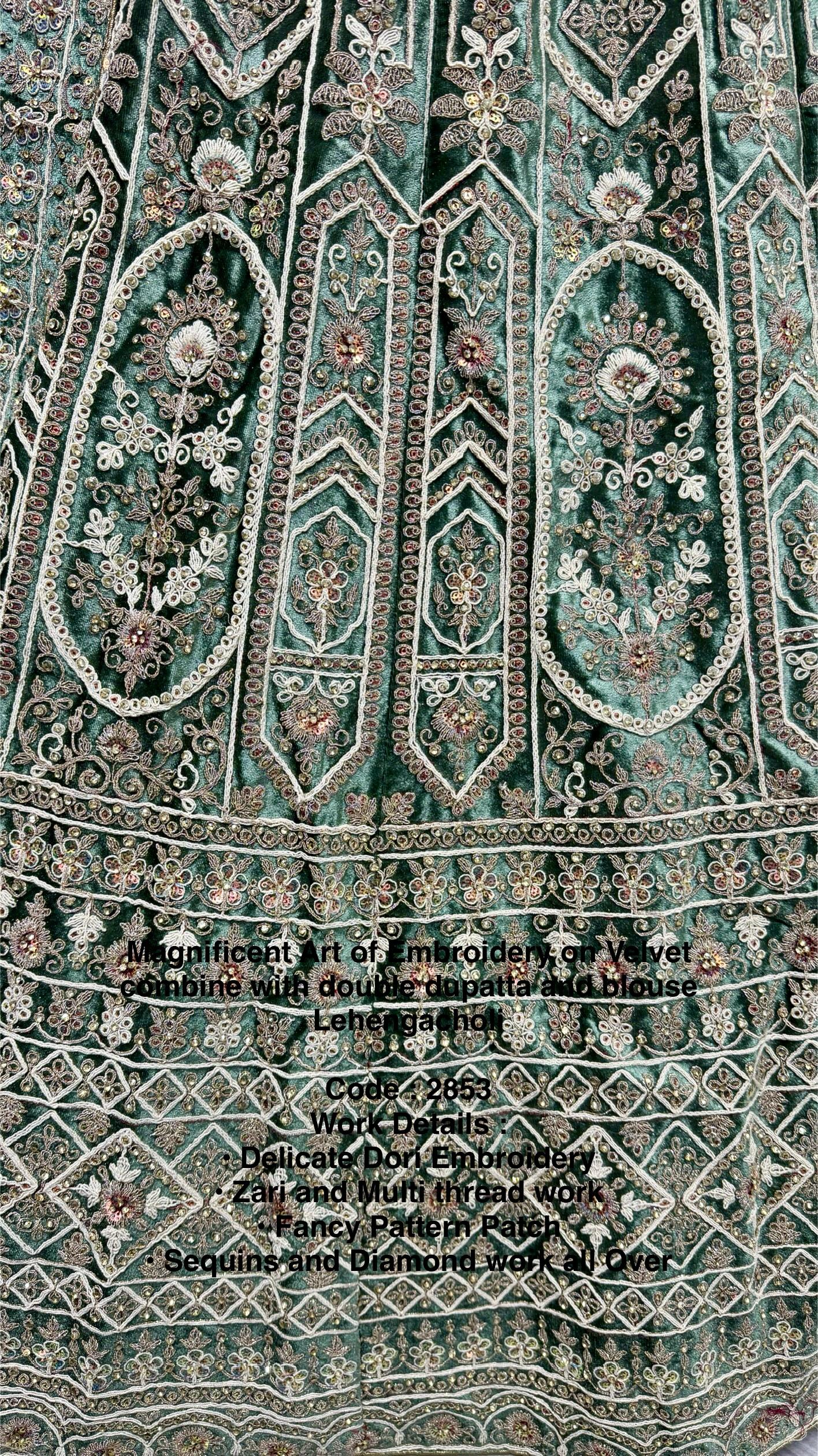 Magnificent Art of Embroidery on Velvet Base Lehanga