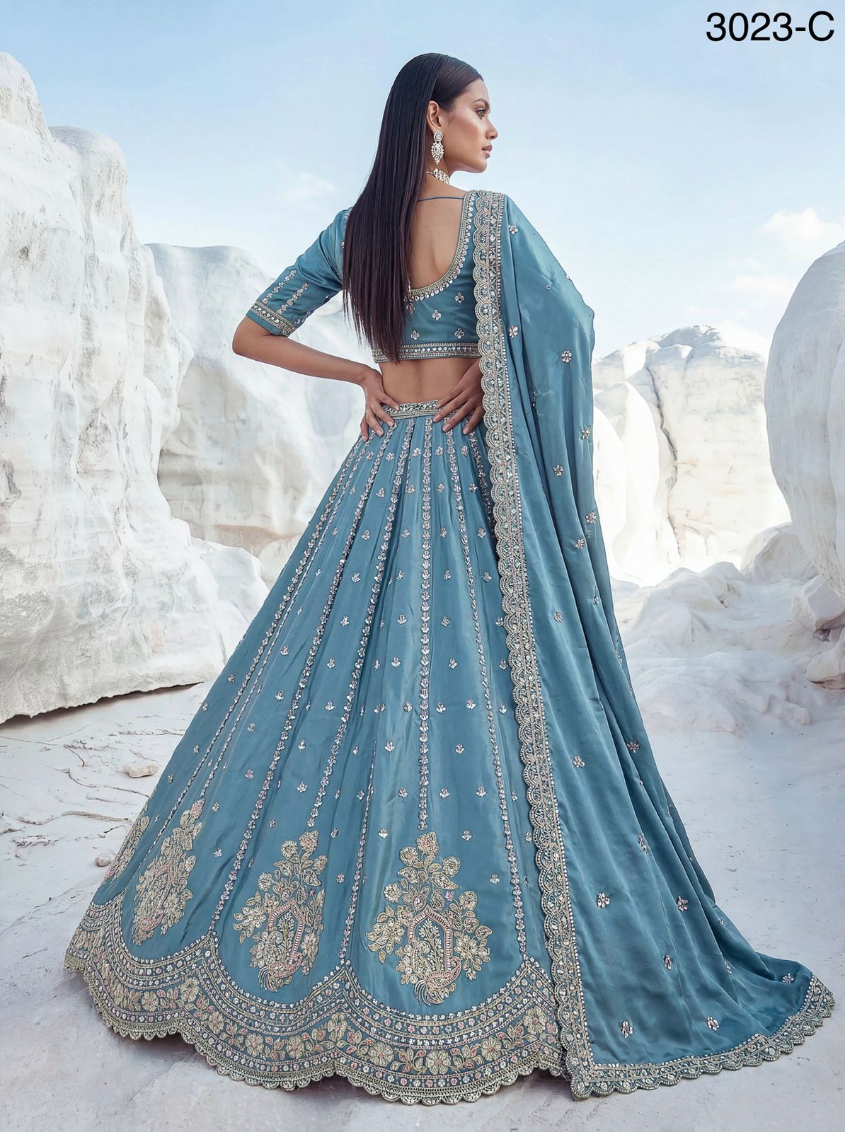 Twilight Bloom Intricate Handwork Designed Scalloped Lehenga Choli