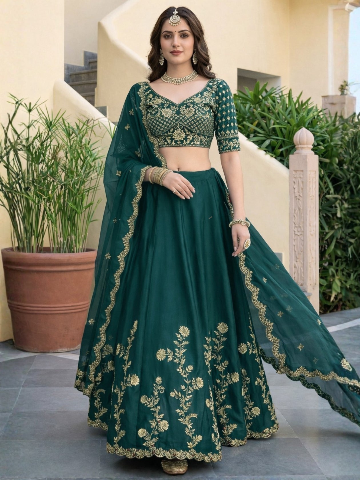 Perfect Blend of Craftsmanship & Elegance Green Lehanga