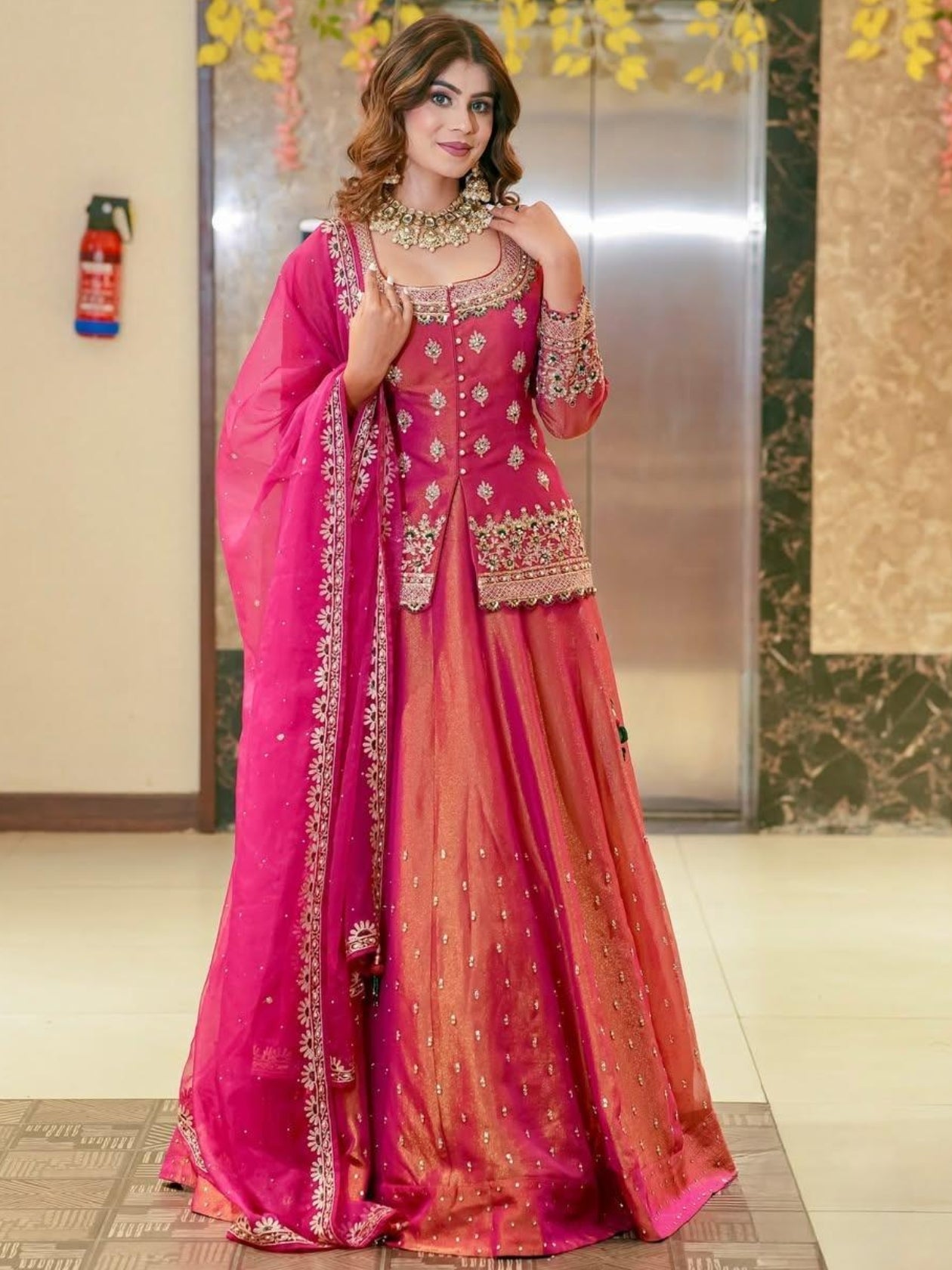 Premium Rani Pink Fendi Long Choli Lehenga Set