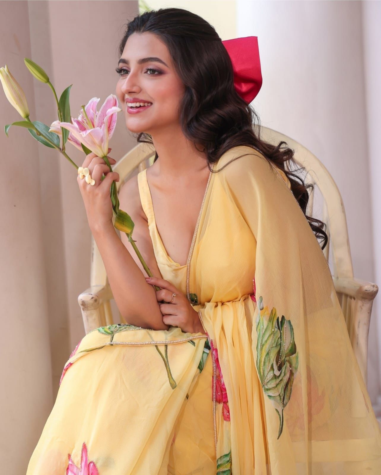 CELEBRITY STYLE PASTEL YELLOW SOFT TABBY ORGANZA FESTIVE SAREE