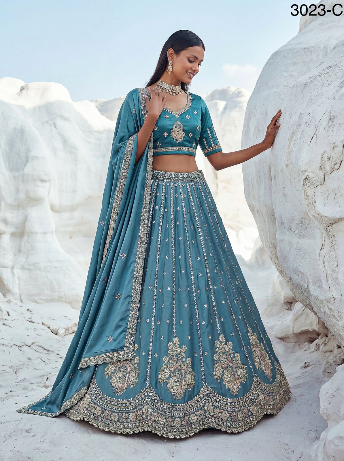 Twilight Bloom Intricate Handwork Designed Scalloped Lehenga Choli