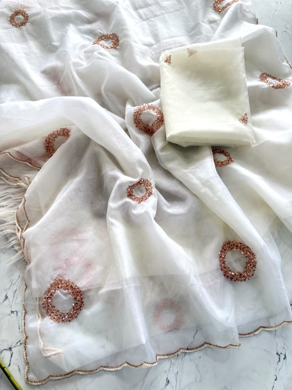White Premium Designer Organza Saree