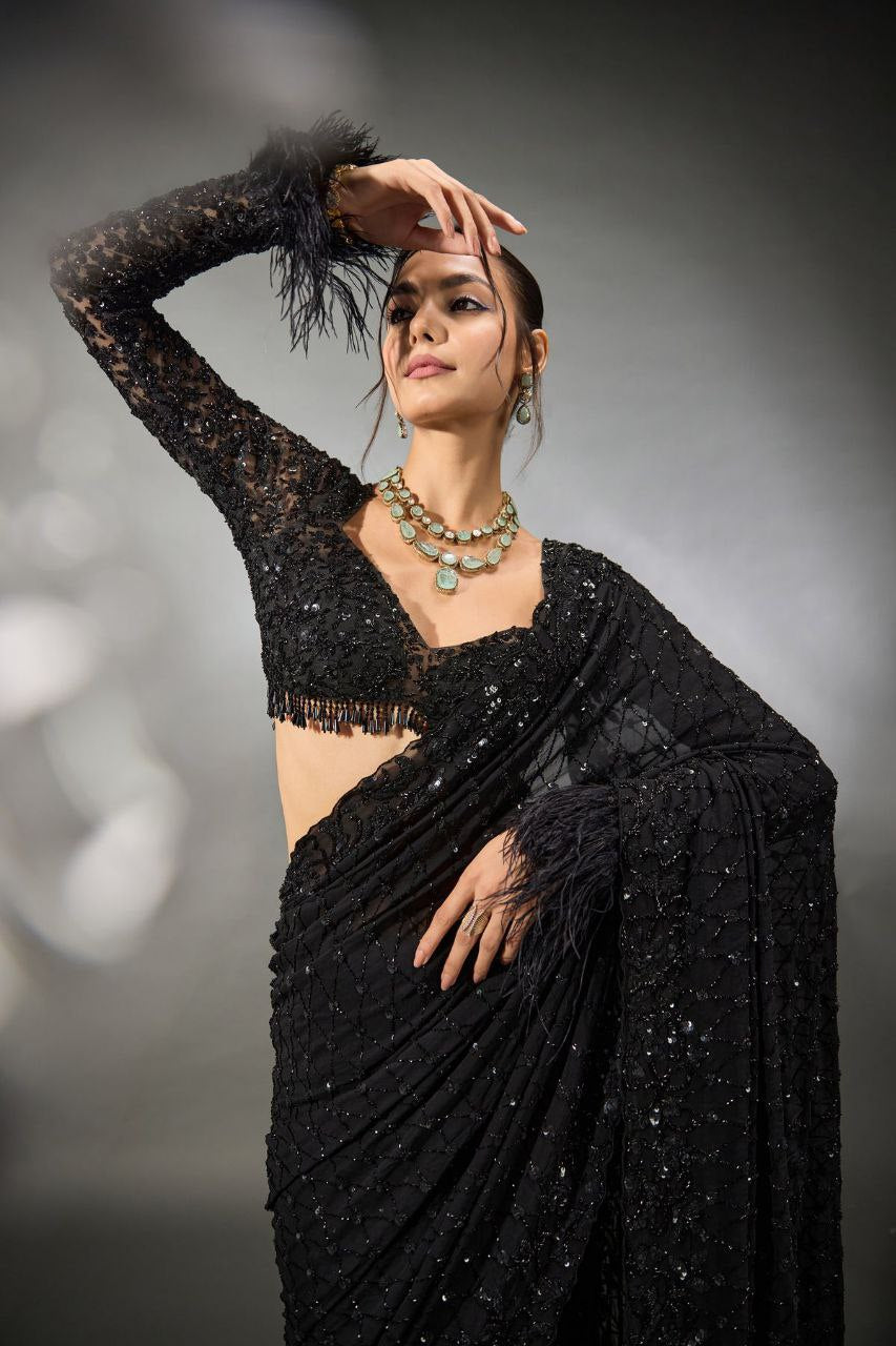 Black Bling Bollywood BlockBuster Sequins Saree