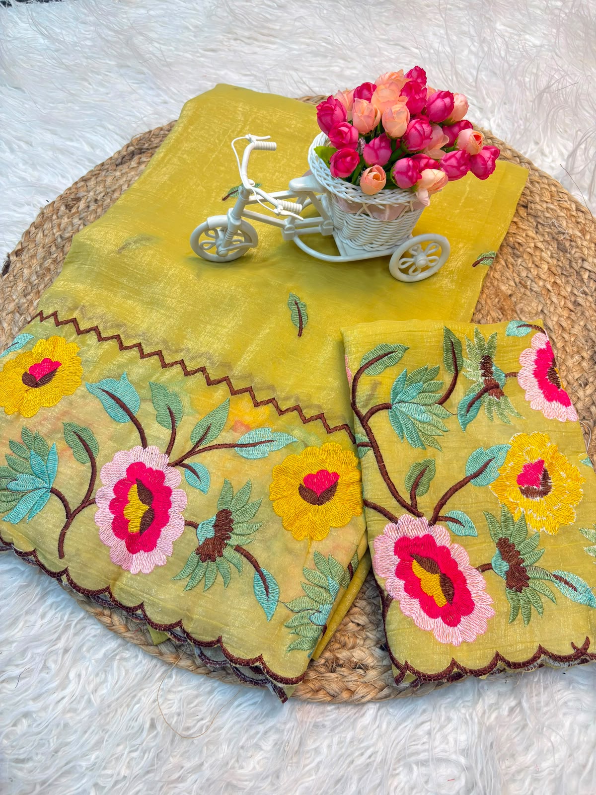 Crunchy Sunflower Party Wear Designer Saree