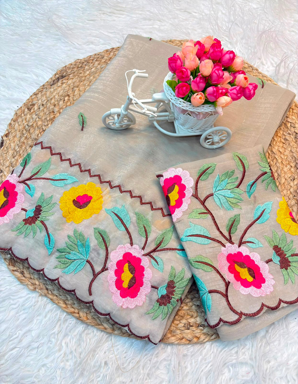 Crunchy Sunflower Party Wear Designer Saree