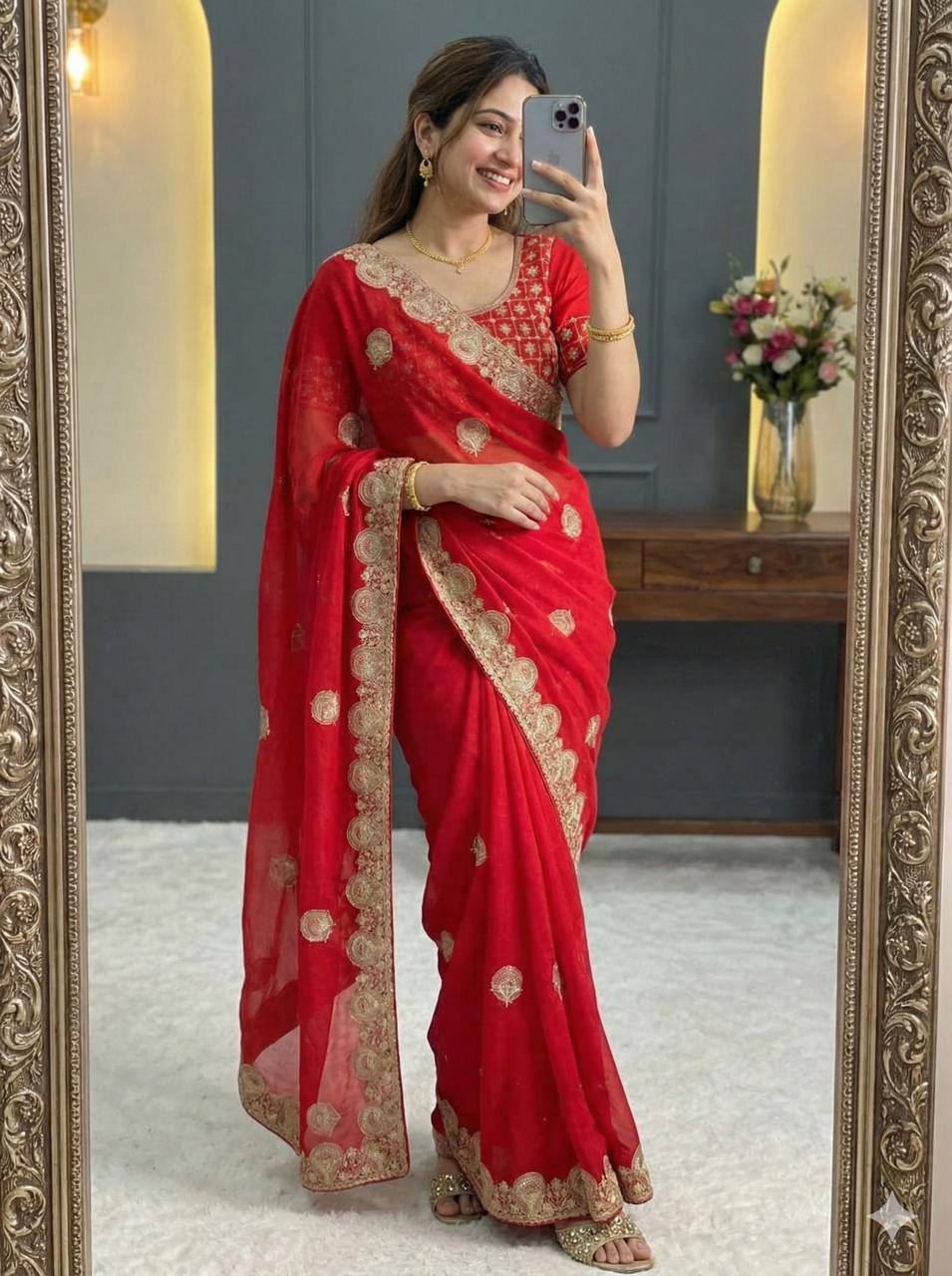 RICH LOOK FUNCTIONS PARTY WEAR SAREE - FOUR UNIQUE COLORS
