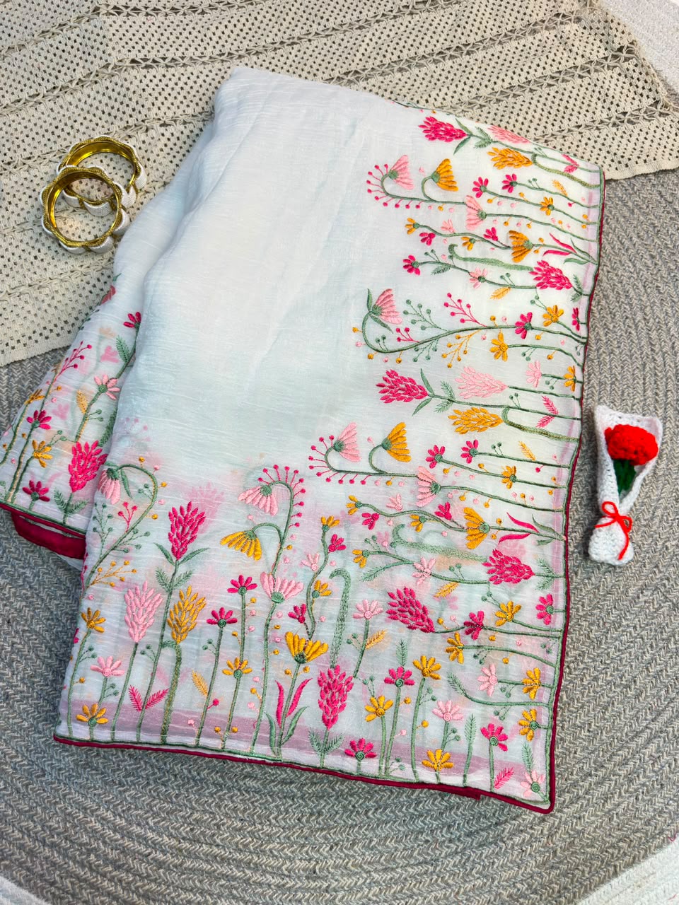 Raise & Elevate Your Festival Looks - Beautiful White Embroidered Work Saree