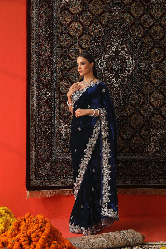 Festive Celebration Opulent Ensemble Velvet Saree