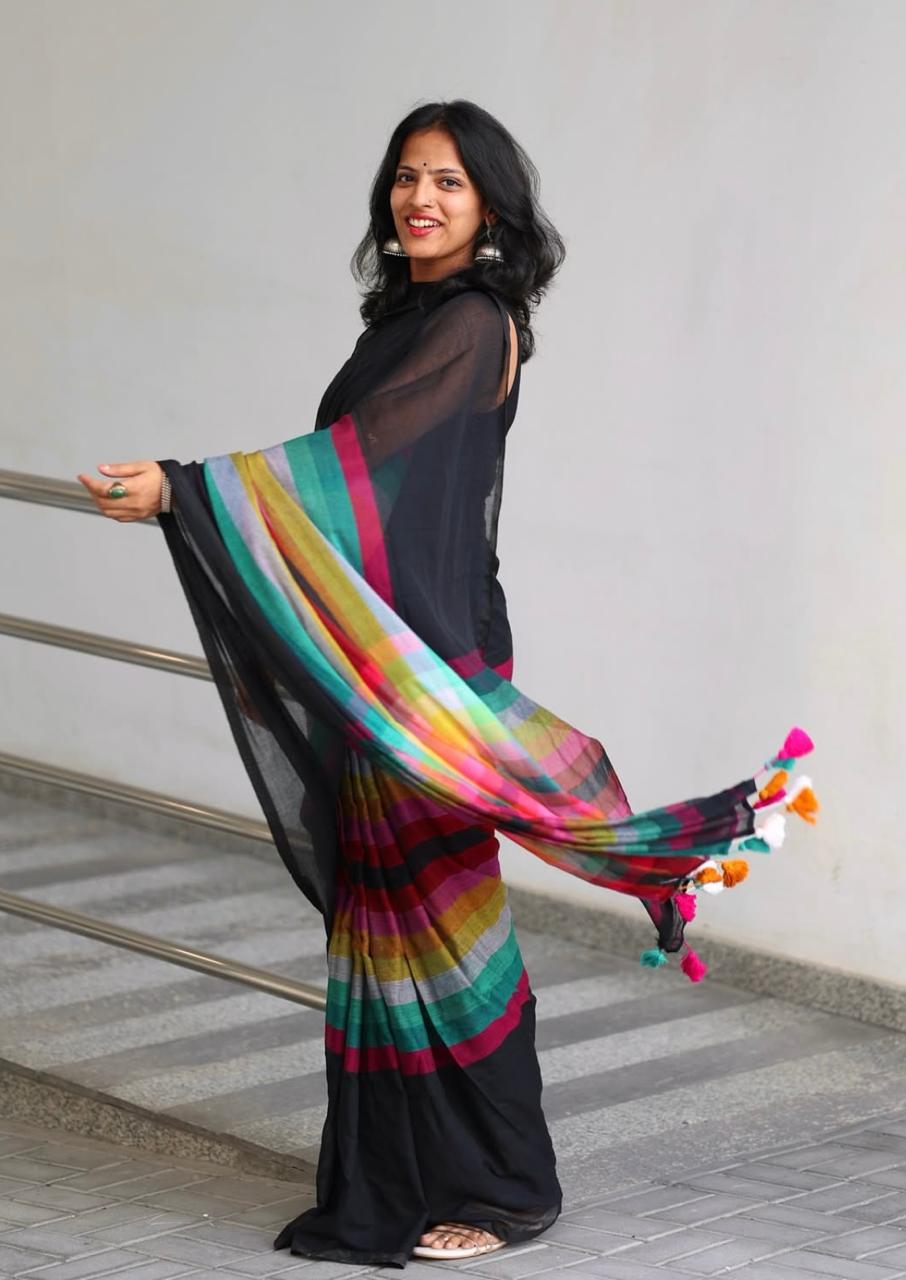 Rainbow Linen Multicolour Bollywood Saree