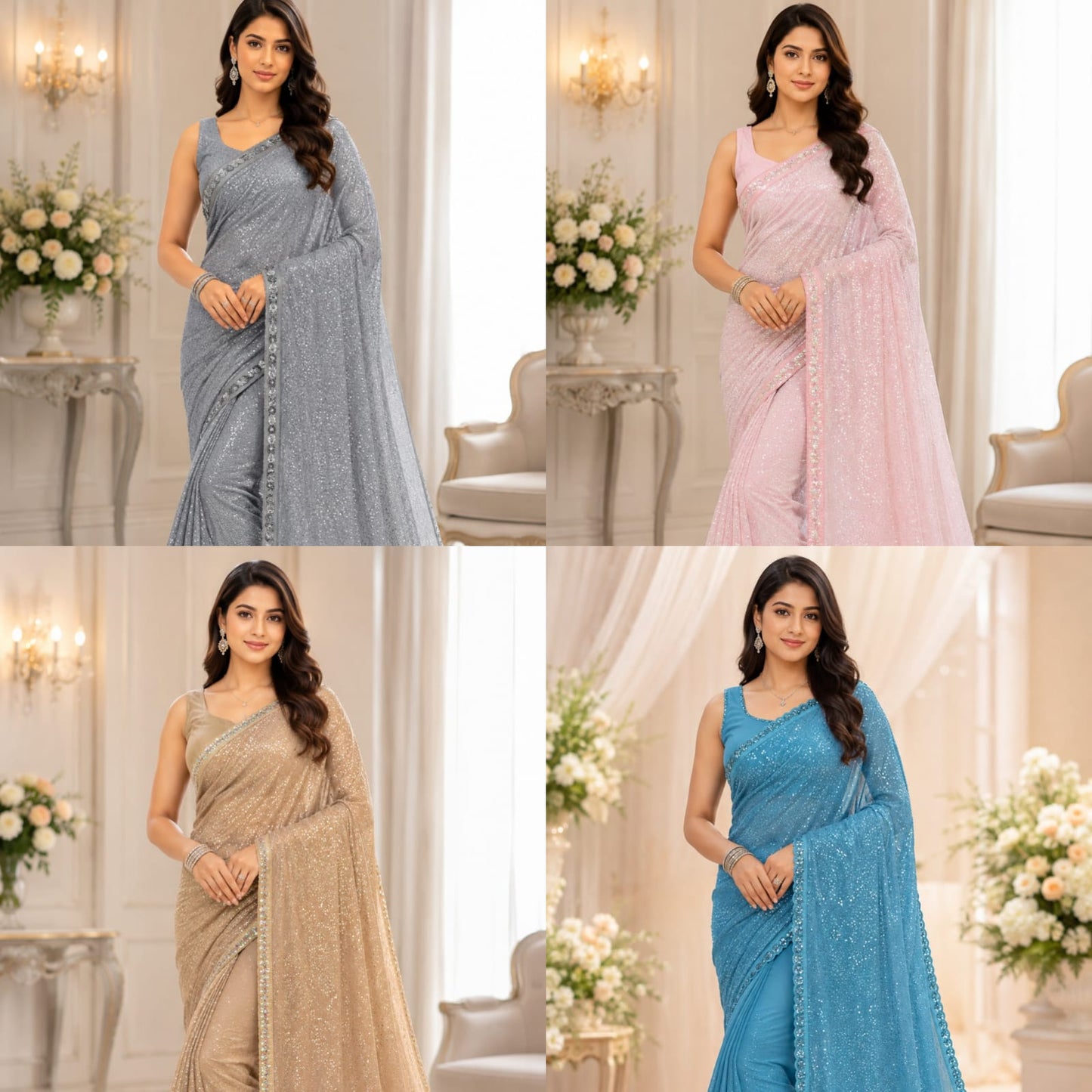 Luminary Éclat: Special Edition Khichdi Micro-Sequin Faux Georgette Saree Ensemble