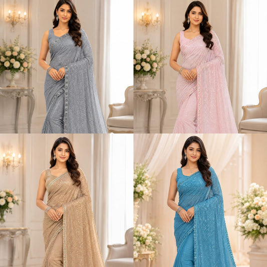 Luminary Éclat: Special Edition Khichdi Micro-Sequin Faux Georgette Saree Ensemble