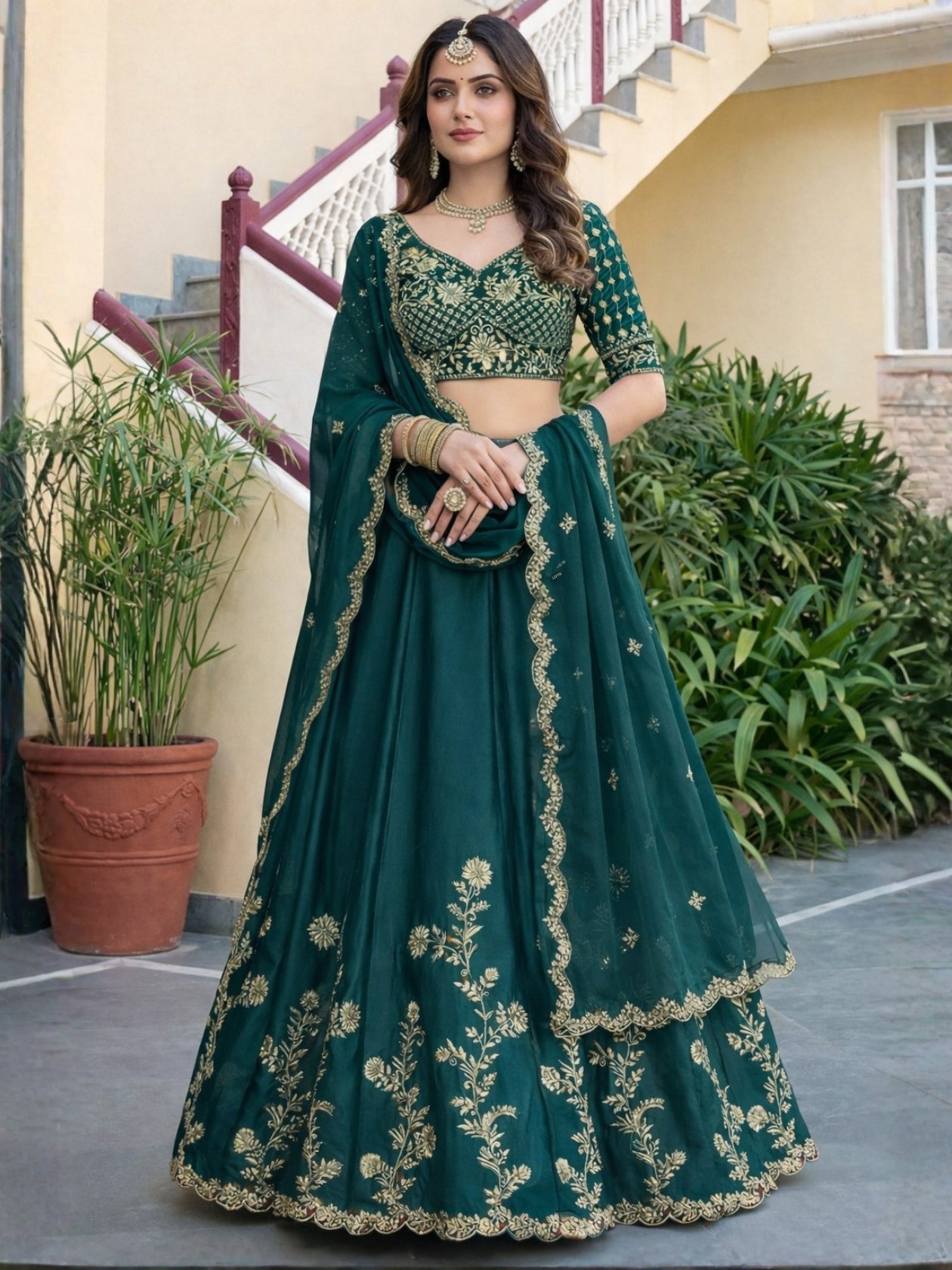 Perfect Blend of Craftsmanship & Elegance Green Lehanga