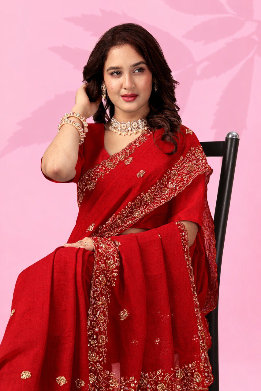Timeless Beuatiful Red Gracefeul Art Silk Saree