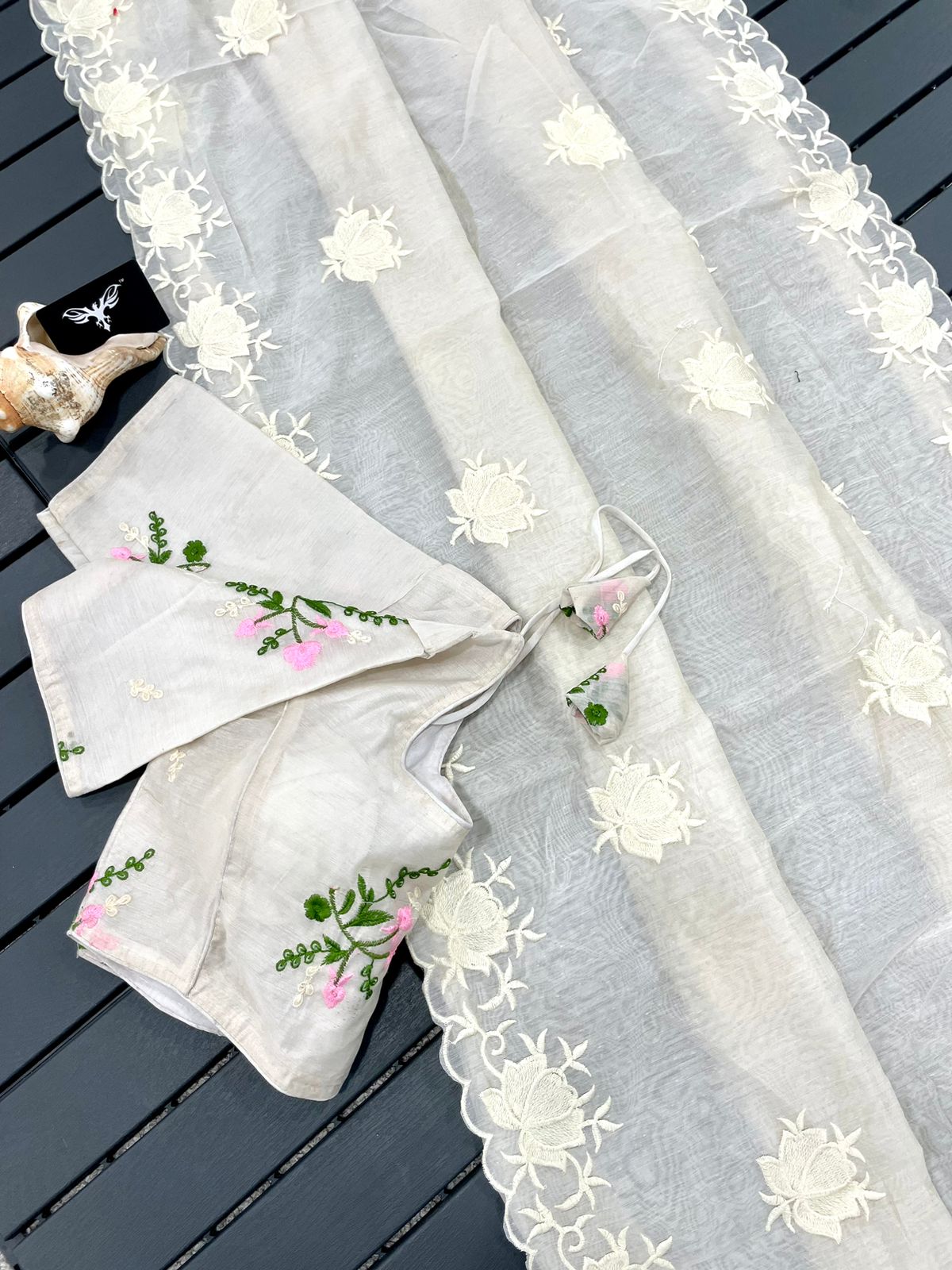 Pure Chanderi Cotton Embroidered Work Saree