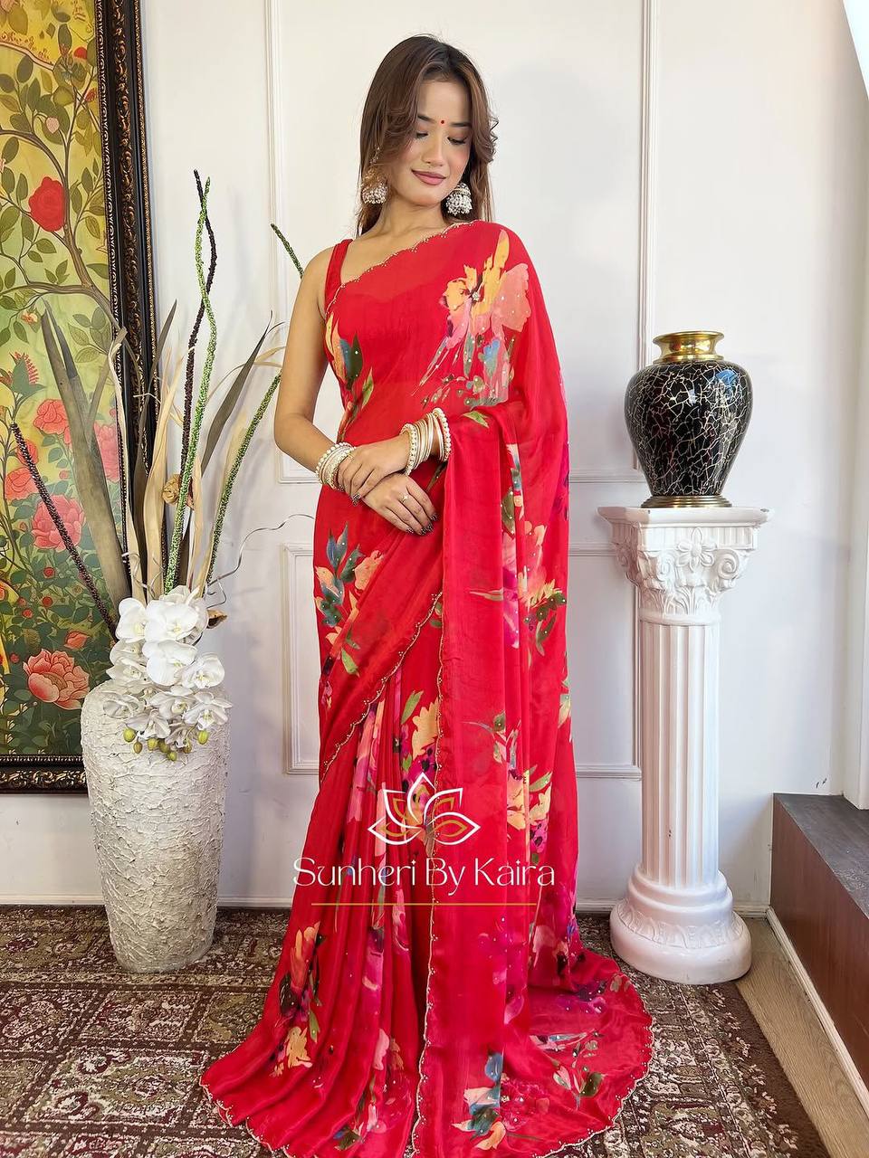 FLORAL HANDWORK ROSE SOFT ORGANZA SAREE