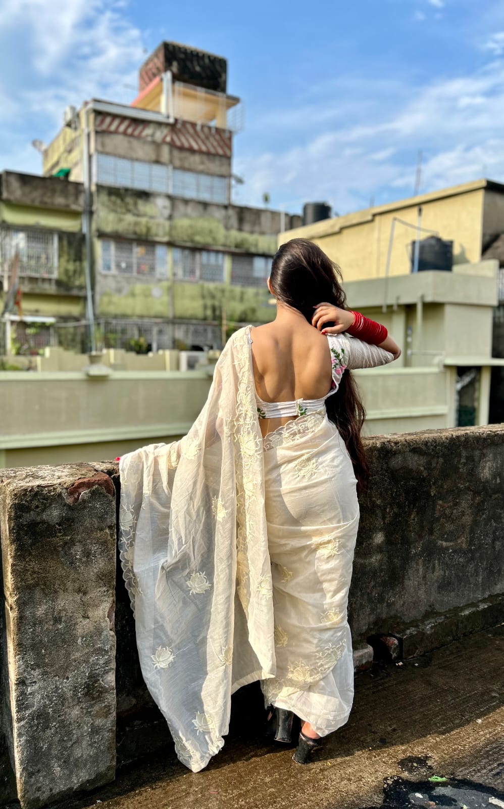 Pure Chanderi Cotton Embroidered Work Saree