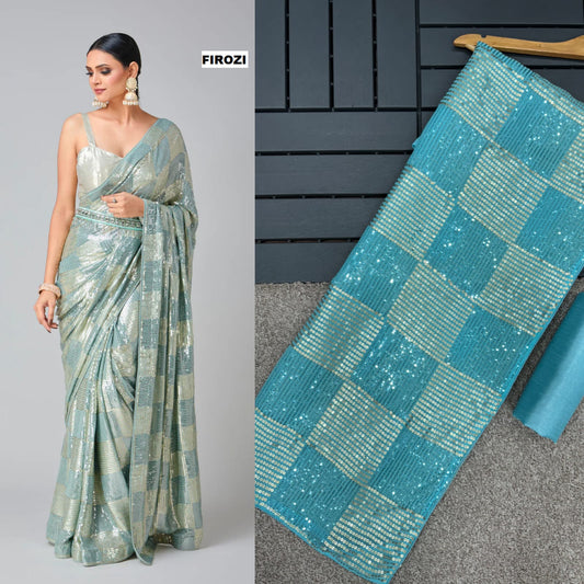 Bling Square Fashionable Sequins Bollywood Saree