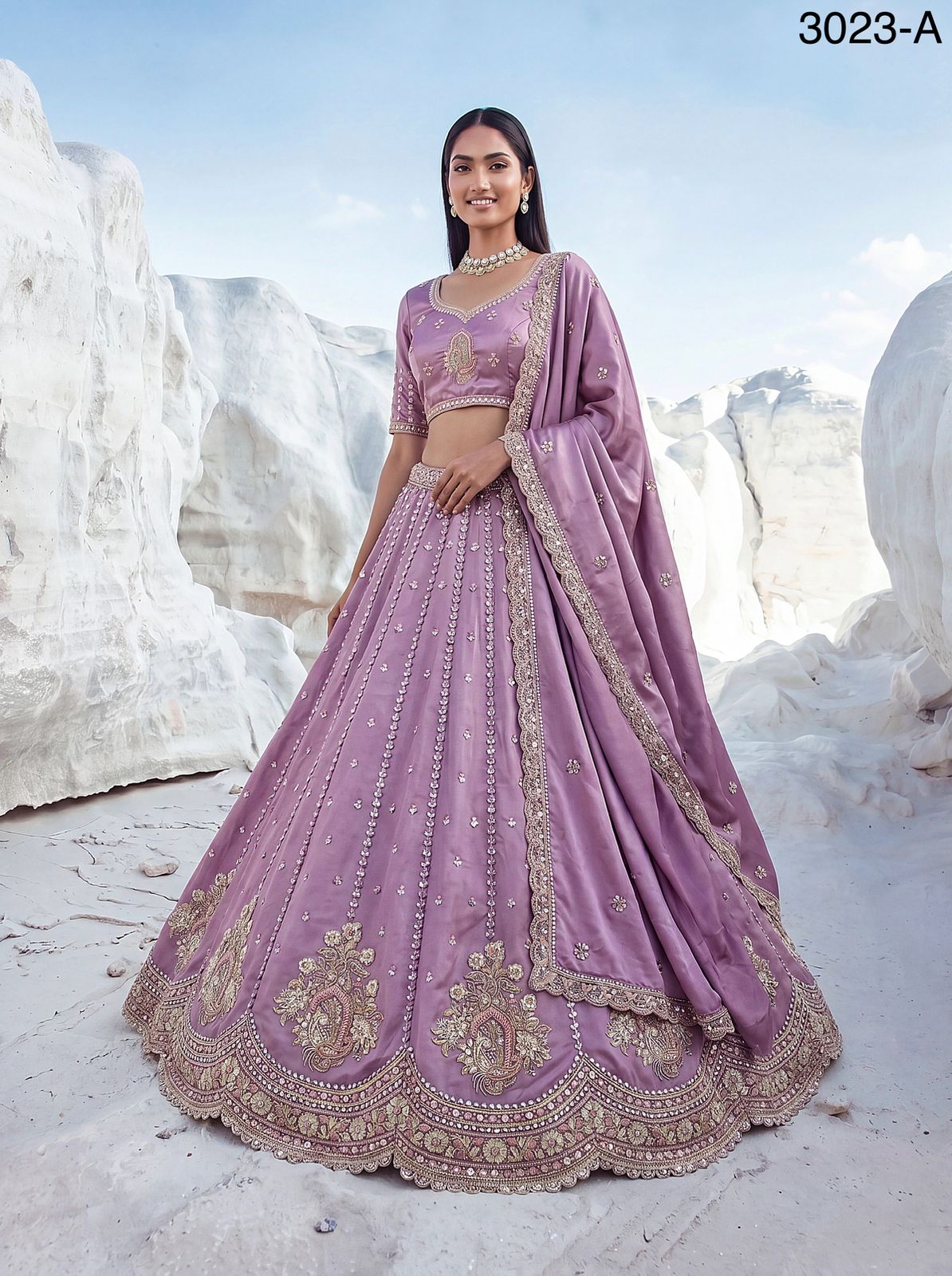 Twilight Bloom Intricate Handwork Designed Scalloped Lehenga Choli